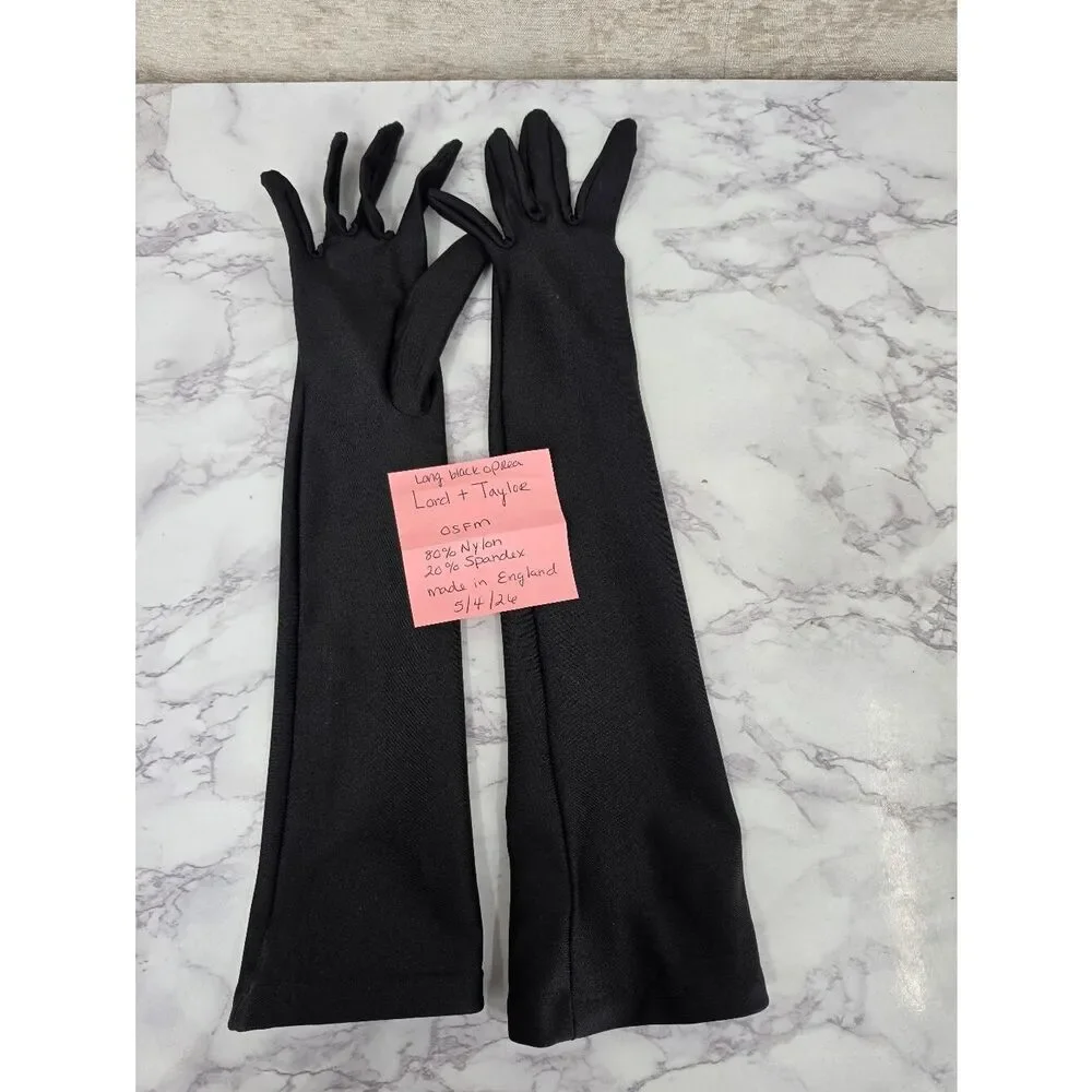 Lord & Taylor Black Opera-Length Stretch Nylon Long Dress Gloves